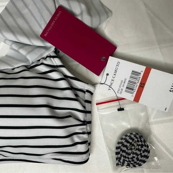Vince Camuto  2 Pice White and Black Swimsuit  Stripe Bikini Size XS New - Picture 4 of 9